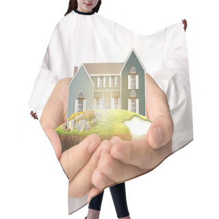 Personality  Holding House Representing Home Ownership Hair Cutting Cape