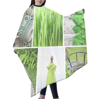 Personality  Collage Of Photos In Green Colors Hair Cutting Cape