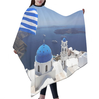 Personality  Santorini With Flag Of Greece, Fira Capital Town Hair Cutting Cape