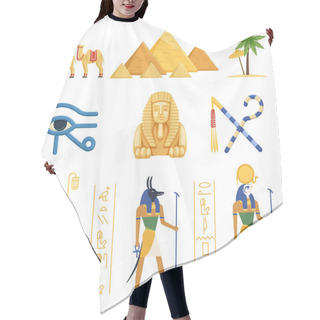 Personality  Egypt Set, Egyptian Ancient Symbols Of The Power Of Pharaohs And Gods Colorful Vector Illustrations Hair Cutting Cape