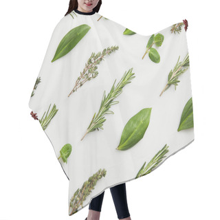 Personality  Flat Lay With Mint, Rosemary And Thyme On Grey Background Hair Cutting Cape
