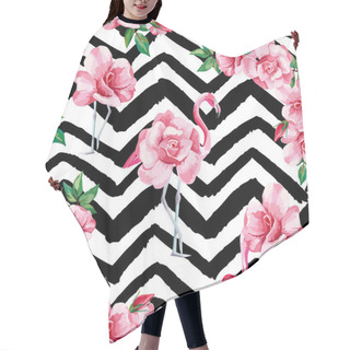Personality  Flamingo Roses Seamless Pattern Black White Zigzag Background Hair Cutting Cape