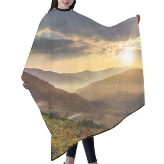 Personality  Cold Fog In Mountains At Sunset Hair Cutting Cape