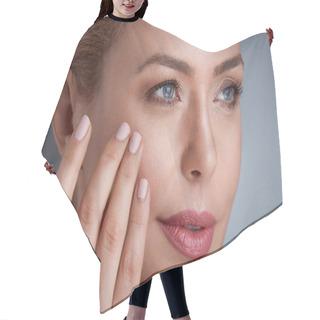 Personality  Woman Touching Her Skin Hair Cutting Cape