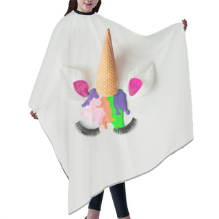 Personality  Unicorn Head With Flower Petals And Colorful Ice Cream Melting Isolated On White Background. Minimal Art Fantasy Concept Of Summer Fairytale  Hair Cutting Cape