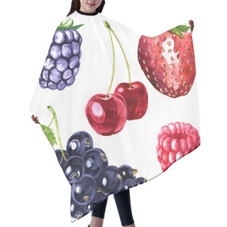 Personality  Vector Set Of Watercolor Drawing Berries Hair Cutting Cape