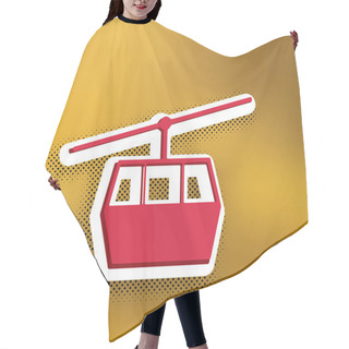 Personality  Funicular, Cable Car Sign. Vector. Magenta Icon With Darker Shadow, White Sticker And Black Popart Shadow On Golden Background. Hair Cutting Cape