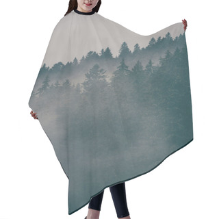 Personality  Misty Landscape With Fir Forest, Scenic View Of Treetops In Clouds, Natural Background Hair Cutting Cape