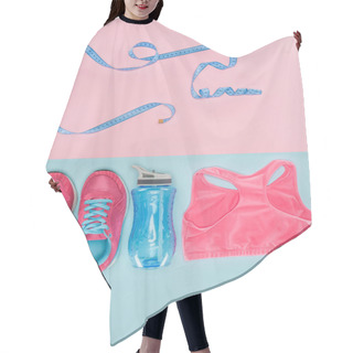 Personality  Sports Equipment With Shoes, Measuring Tape And Sports Top Isolated On Pink And Blue Hair Cutting Cape
