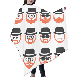 Personality  Man In Hat With Ginger Beard And Glasses Icons Set Hair Cutting Cape
