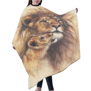 Personality  Beautiful Airbrush Painting Of A Loving Lion  And Her Baby Cub Hair Cutting Cape