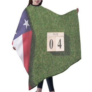 Personality  Top View Of American Flag And Wooden Calendar With 4th July Date On Green Lawn, Americas Independence Day Concept Hair Cutting Cape