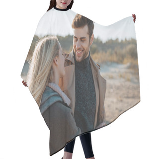 Personality  Couple Embracing On Beach Hair Cutting Cape