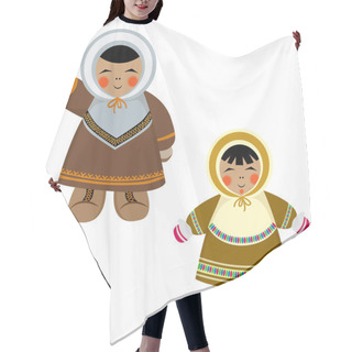 Personality  Northern Kids Characters In Ethnic Winter Clothes. Male And Female Icons Of Northern Aborigines. Hair Cutting Cape