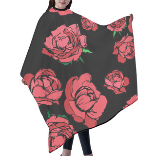 Personality  Seamless Pattern With A Red Rose On A Black Background Hair Cutting Cape