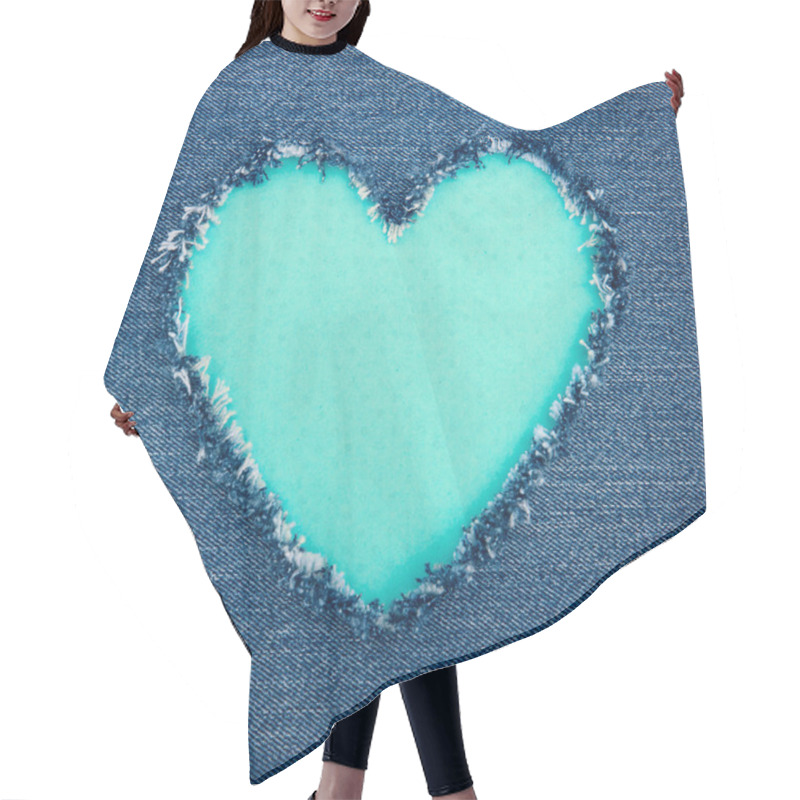 Personality  Turquoise vintage heart on blue denim fabric hair cutting cape