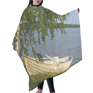Personality  White Boat On The Lake. Hair Cutting Cape