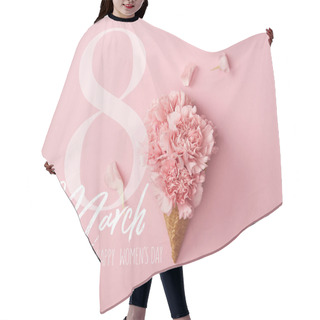 Personality  Top View Of Pink Carnation Flowers On Pink Background With 8 March Illustration Hair Cutting Cape