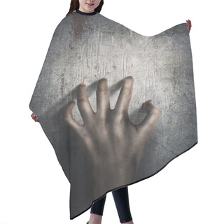 Personality  Horror Scene. Hand On Wall Backround. Poster, Cover Concept. Hair Cutting Cape