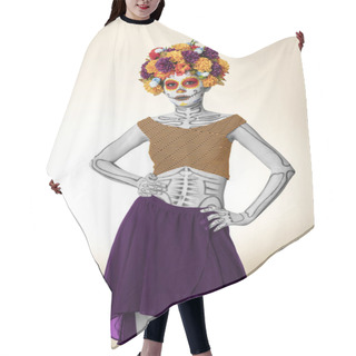 Personality  Catrina Makeup. Young Mexican Woman With Typical Costume.   Hair Cutting Cape
