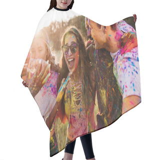 Personality  Multiethnic Friends At Holi Festival Hair Cutting Cape