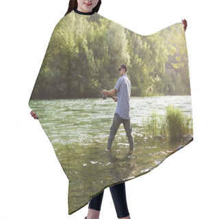 Personality  Fisherman Standing Near River And Holding Fishing Rod Hair Cutting Cape