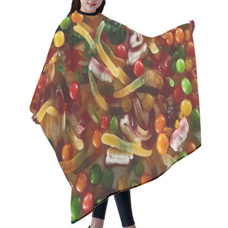 Personality  Top View Of Delicious Colorful Gummy Spooky Halloween Sweets Hair Cutting Cape