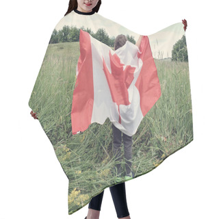 Personality  Happy Child Boy Waving The Flag Of Canada While Running Hair Cutting Cape