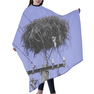 Personality  Empty Stork Nest Made With Branches At The Top Of An Electrical Tower Hair Cutting Cape