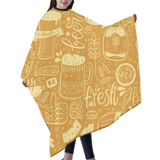 Personality  Seamless Pattern With Beer And Hand-drawn Lettering. Beer And Snack. Background For Bar, Pub, Cafe, Fest And Party. Vector Cartoon Illustration. Hair Cutting Cape