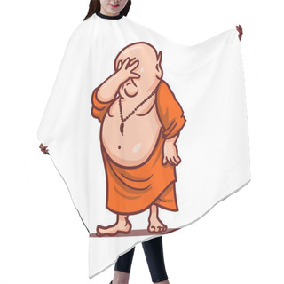 Personality  Cartoon Vector Illustration. Street Art Work Or Sticker With Funny Character. Upset Buddha Put His Hand To Face And Closed His Eyes. Facepalm Gesture. Hair Cutting Cape