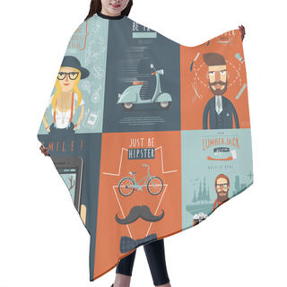 Personality  Hipster Flat Icons Composition Poster Hair Cutting Cape