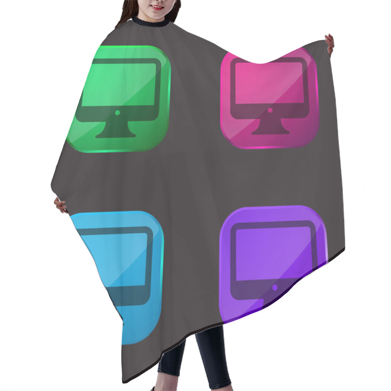 Personality  Big Computer Monitor Four Color Glass Button Icon Hair Cutting Cape