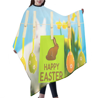 Personality  Bunny Sitting Beside Daffodils With Easter Eggs Hair Cutting Cape