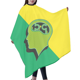 Personality  Bald Head With Puzzle Brain Green And Yellow Modern 3d Vector Icon Logo Hair Cutting Cape