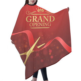 Personality  Grand Opening Illustration With Red Ribbon And Gold Scissors Hair Cutting Cape
