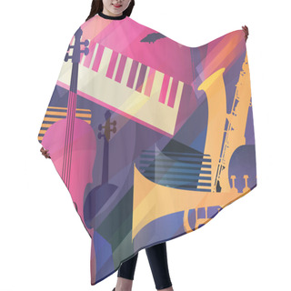 Personality  Abstract Jazz Art, Music Instruments, Trumpet, Contrabass, Saxophone And Piano. Hair Cutting Cape