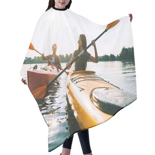 Personality  Beautiful Couple Kayaking On River Together Hair Cutting Cape