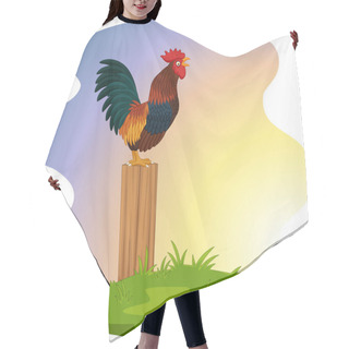 Personality  Vector Illustration Of Cute Rooster Crowing On The Fence Hair Cutting Cape