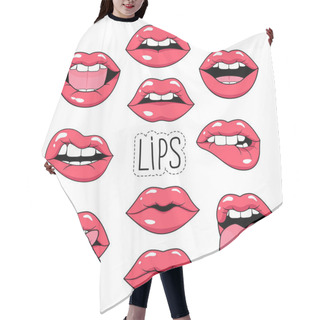 Personality  Lips Patch Set 80s-90s Comic Style. Vector Stickers And Patches On White Isolated Hair Cutting Cape