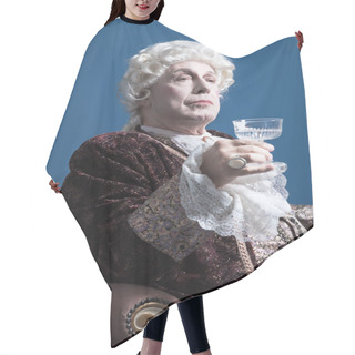 Personality  Retro Baroque Man With White Wig Holding A Wine Glass Sitting On Hair Cutting Cape