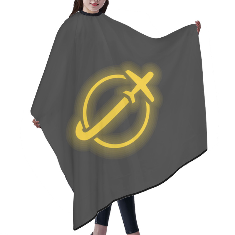 Personality  Airplane Travelling Around Earth yellow glowing neon icon hair cutting cape