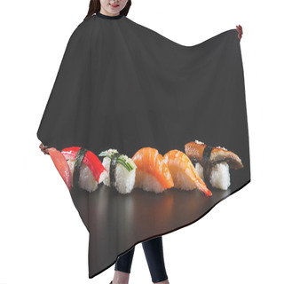 Personality  Japanese Seafood Sushi, On Black Background Hair Cutting Cape