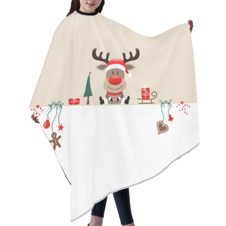 Personality  Square Christmas Reindeer And Icons Beige White Hair Cutting Cape