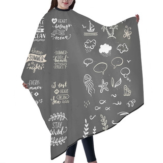 Personality  Vector Chalk Lettering And Doodle Clipart On Sea / Ocean Theme. Hair Cutting Cape