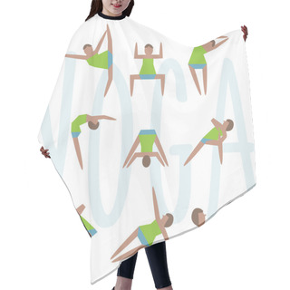 Personality  Yoga Exercises. Cartoon Yoga Icon Set Good For Yoga Class, Center, Studio, Poster And Other Design. Sketch With Girl In Traditional Yoga Poses. Stylish Vector Illustrated Yoga Asans Collection. Hair Cutting Cape