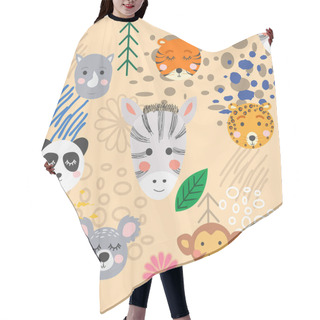 Personality  Forest Animal Seamless Pattern. Hand Drawn Illustration Hair Cutting Cape