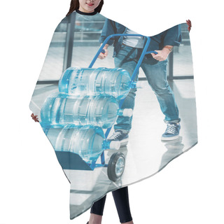 Personality  Delivery Man Pushing Cart With Water Bottles Hair Cutting Cape