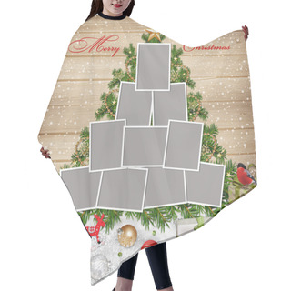 Personality  Frames For Family, Christmas Decorations And Gifts On Wooden Background Hair Cutting Cape