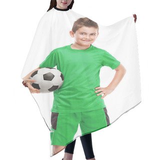 Personality  Standing Young Soccer Player Holding Football Hair Cutting Cape